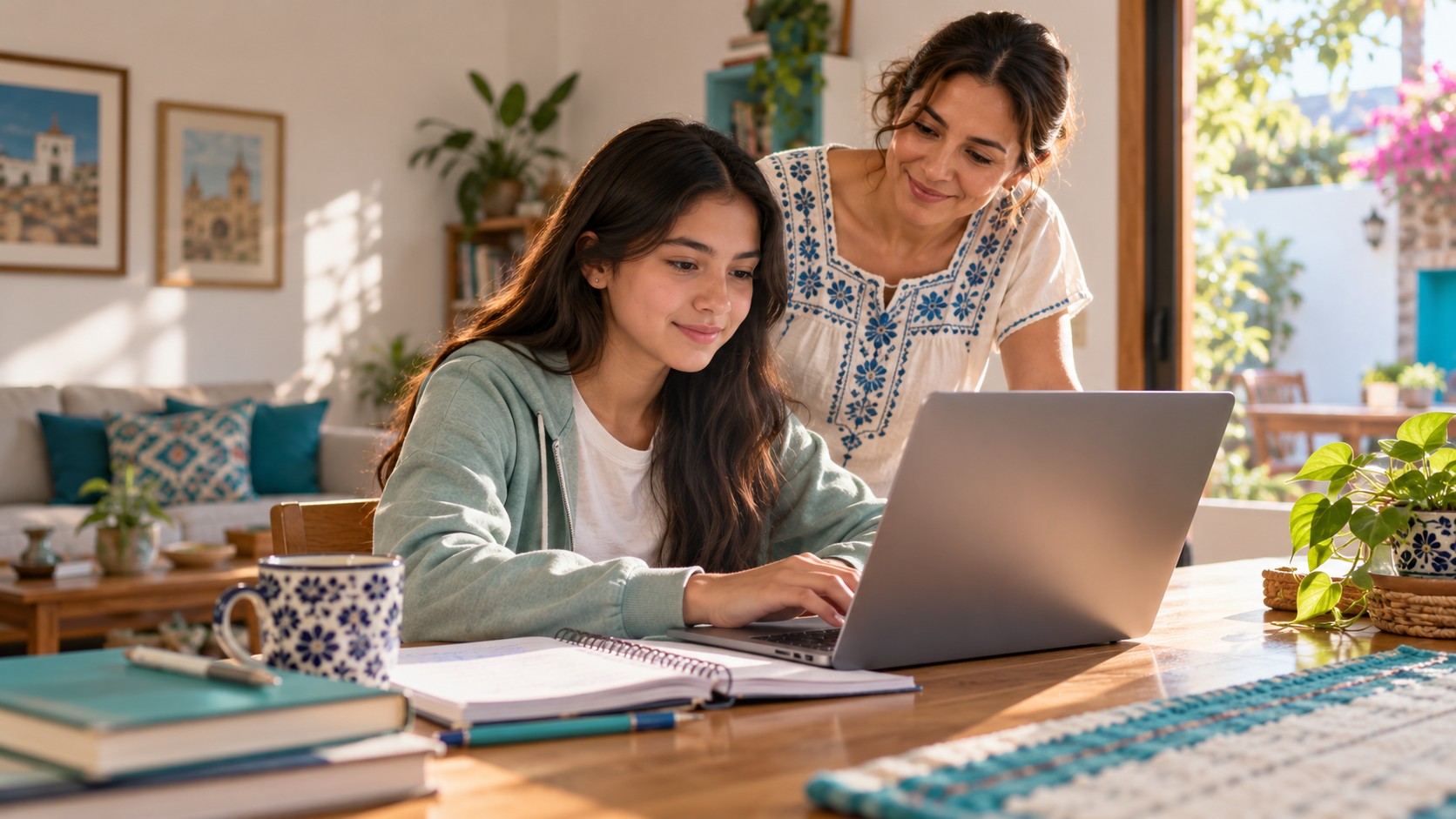 Estudiante realizando sus tareas en línea desde casa