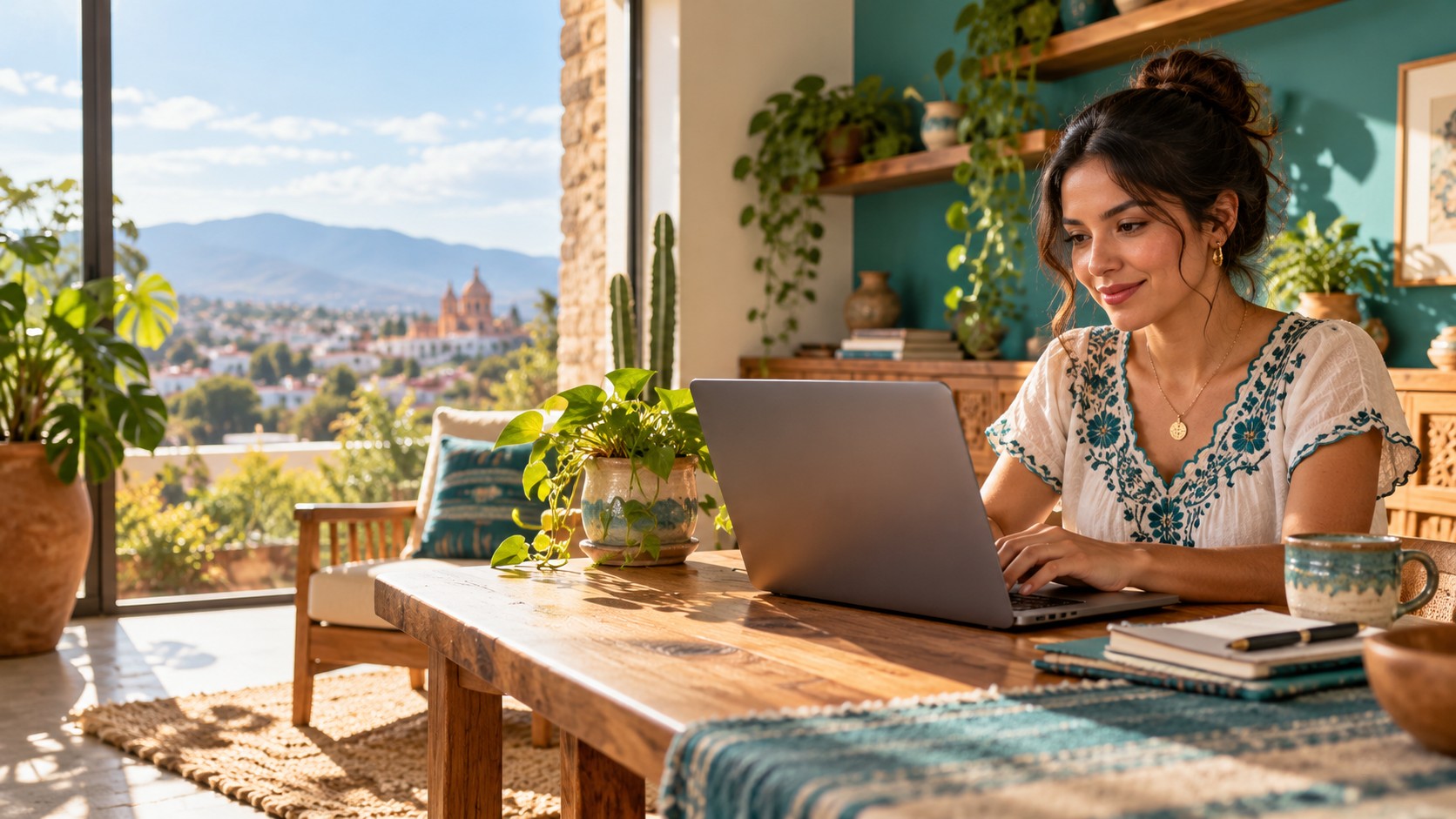 Persona trabajando en línea desde casa